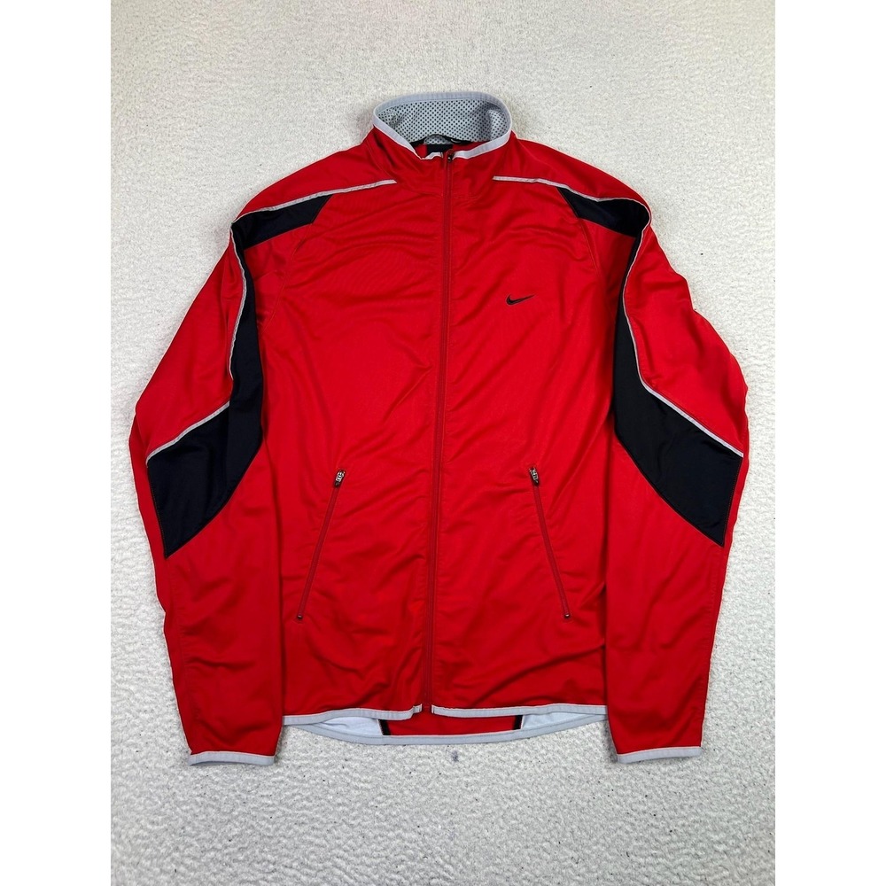 Vintage Nike Dri-Fit Jacket Mens Large Red Full Zip Running Cycling Reflective